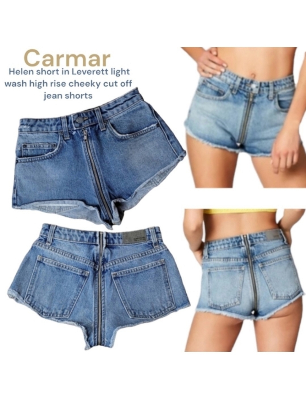 Carmar Women D46 2327 HELEN zip around cheeky cutoff Denim shorts Leverett Wash